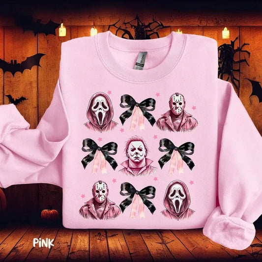 Halloween Horror Sweatshirt, Halloween Coquette Bow Sweatshirts, Horror Character Sweatshirt Halloween Character Shirt, Horror Movie Shirts, Mental Health Matter, S to 4XL, Graphic Sweater