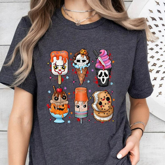 Halloween I Scream You Scream Horror Ice Cream Shirt For Her Trendy Horror Ice Cream Pops Scary Movie Snack Funny Ice Cream Horror Gift Tee