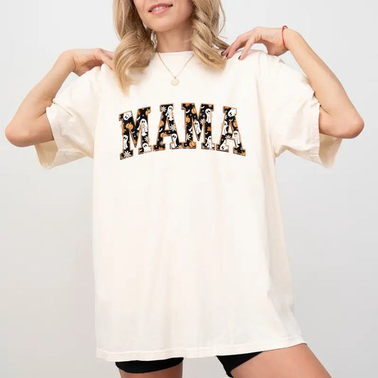 Halloween Mama Tee, Halloween Mom Graphic T-shirt, Spooky Vibes Mama Unhinged Shirt, Cute Ghost Mommy Tee, Halloween Vibes T-shirt For Mom, Comfy Fabric Graphic Tee, Women's Tops, Womenswear, Cotton Fabric Relaxed Fit Chic Style