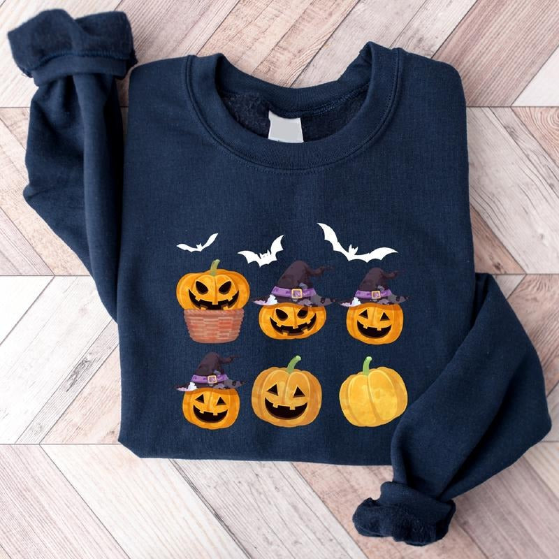 Halloween Party Sweatshirt, Funny Pumpkin Hoodie, Spooky Season Gift Sweater, Unisex Fall Pumpkin Long Sleeve. T-Shirts