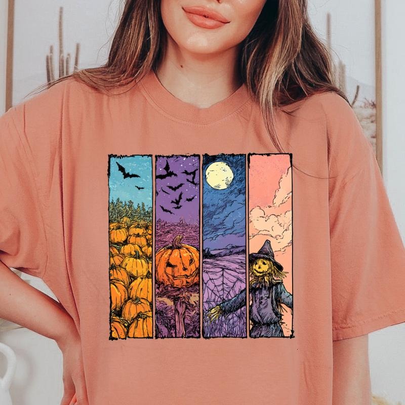 Halloween Phases Unisex T-Shirt Comfort Colors - 100% Ring-Spun Cotton Casual Crew Neck Short Sleeve Top for Summer...