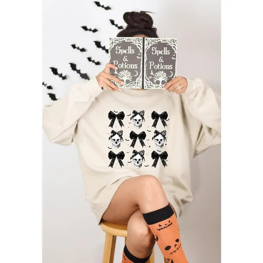 Halloween Skull Black Bow Sweatshirt, Retro Halloween Shirt, Halloween Women's Sweatshirt, Halloween Costume, Fall...