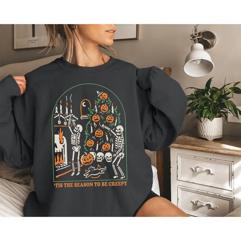 Halloween Sweatshirt, Tis the Season to be Creepy Sweatshirt, Dead Inside Sweater, Skeleton Hoodie, Funny Spooky Hoodie...