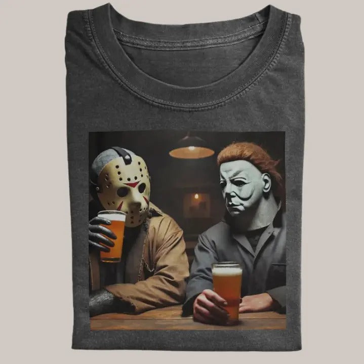 Halloween Vintage Tees, Jason Michael Drink Beer T-Shirt, Horror Movie Shirt, Unisex Funny Halloween Shirt Menswear Womenswear Streetwear