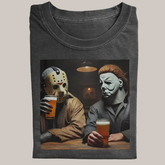 Halloween Vintage Tees, Jason Michael Drink Beer T-Shirt, Horror Movie Shirt, Unisex Funny Halloween Shirt Menswear Womenswear Streetwear