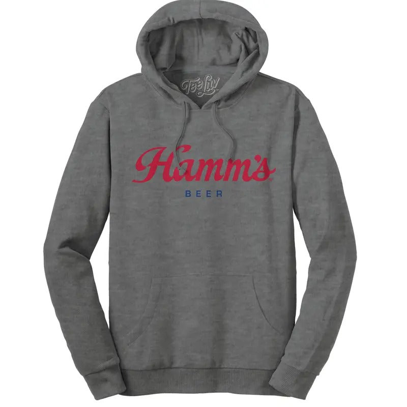 Hamm's Beer Logo Hooded Sweatshirt - Oxford Gray T-Shirts, Hoodie | InkThreadWorks.com