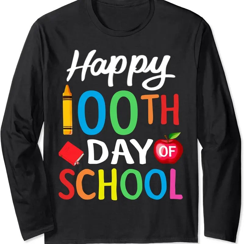 Happy 100th Day of School Shirt for Teacher or Child Long Sleeve T-Shirt Hoodie, Sweatshirt | InkThreadWorks.com