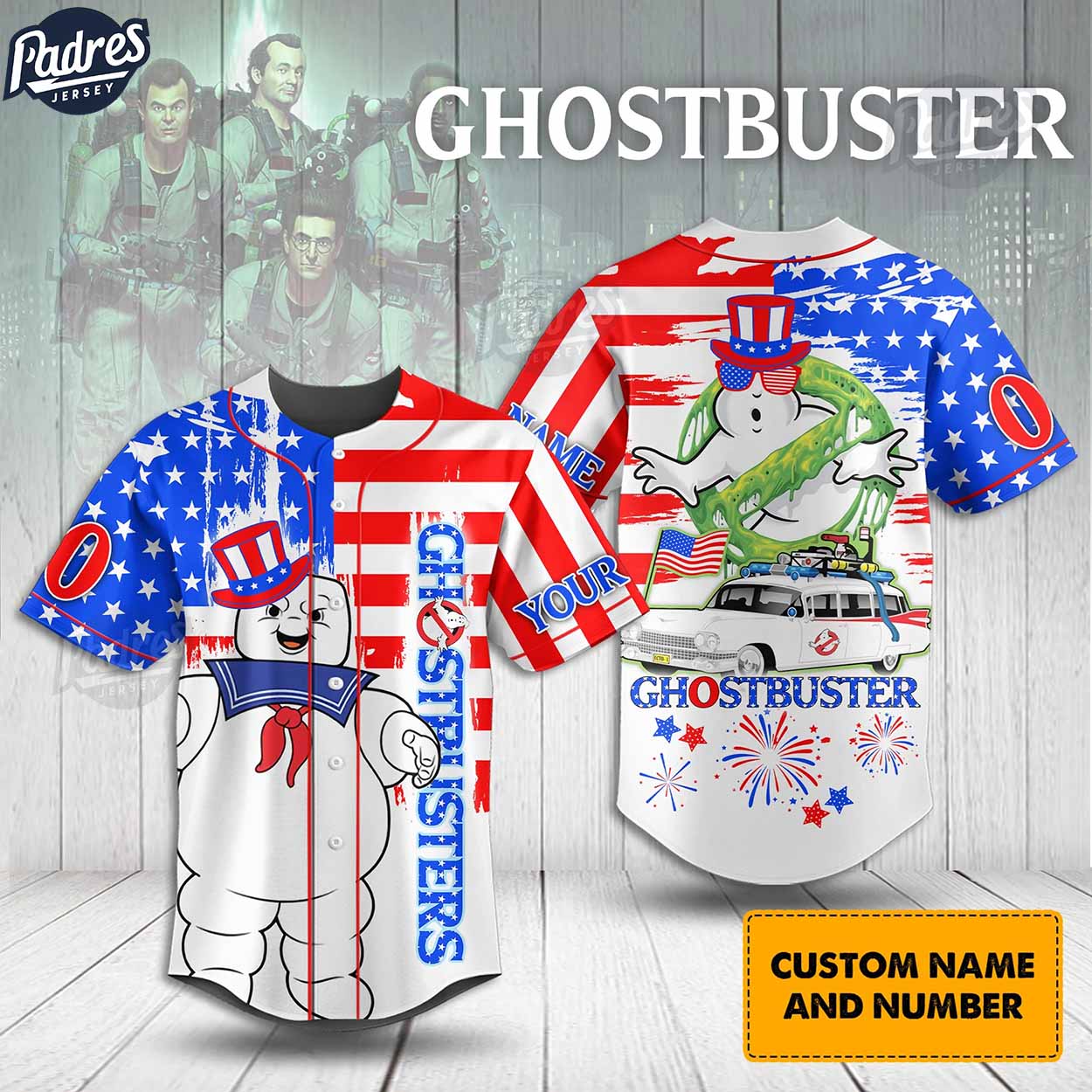 Happy 4th Of July American Flag Ghostbusters Custom Baseball Jersey - Padres Jersey Oasis: Elevate Your Baseball Style Game