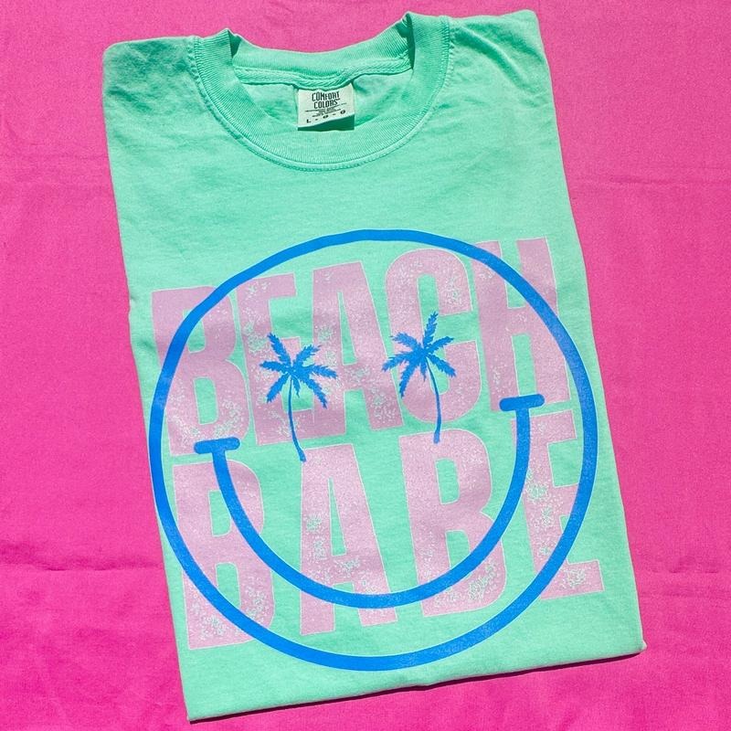 Happy Beach Babe Comfort Colors T-Shirt 'NLB' Hoodie, Sweatshirt | InkThreadWorks.com