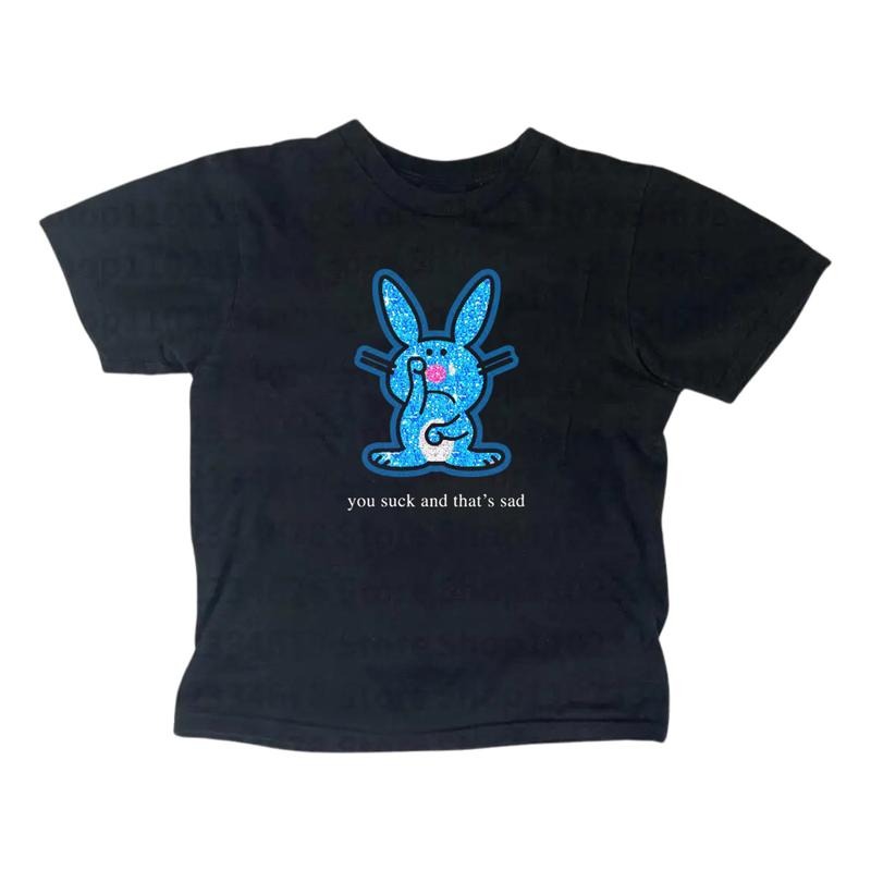 Happy Bunny Baby Tee - Gothic Emo Girl Top - Y2K Streetwear for Women - Casual Cotton Short Sleeve Gift For Her