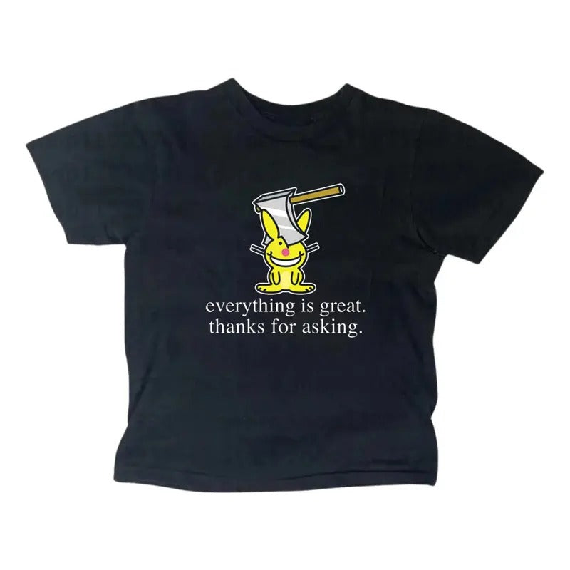Happy Bunny Everything Is Great Baby Tee, Gothic Emo Girl, Scene Clothing 2000s, Casual Cotton Short Sleeve, Y2k Top...