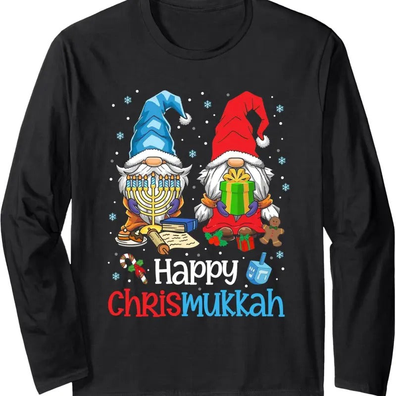 Happy Christmukkah Ugly Sweater Hanukkah Christmas Gnome Long Sleeve T-Shirt Hoodie, Sweatshirt | InkThreadWorks.com
