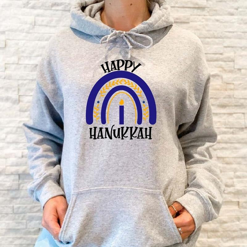 Happy Hanukkah Sweatshirt, Matching Jewish Family Hoodie, Holiday Gift Sweatshirt, Menorah Sweater For Mother. T-Shirts