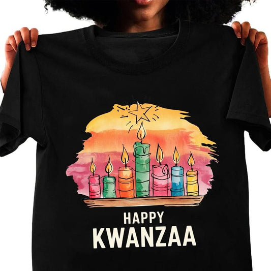 Happy Kwanzaa Shirt, Kwanzaa Shirt, Kwanzaa Candles Shirt, African Culture Tee, Black History Tee Classic Cotton Top