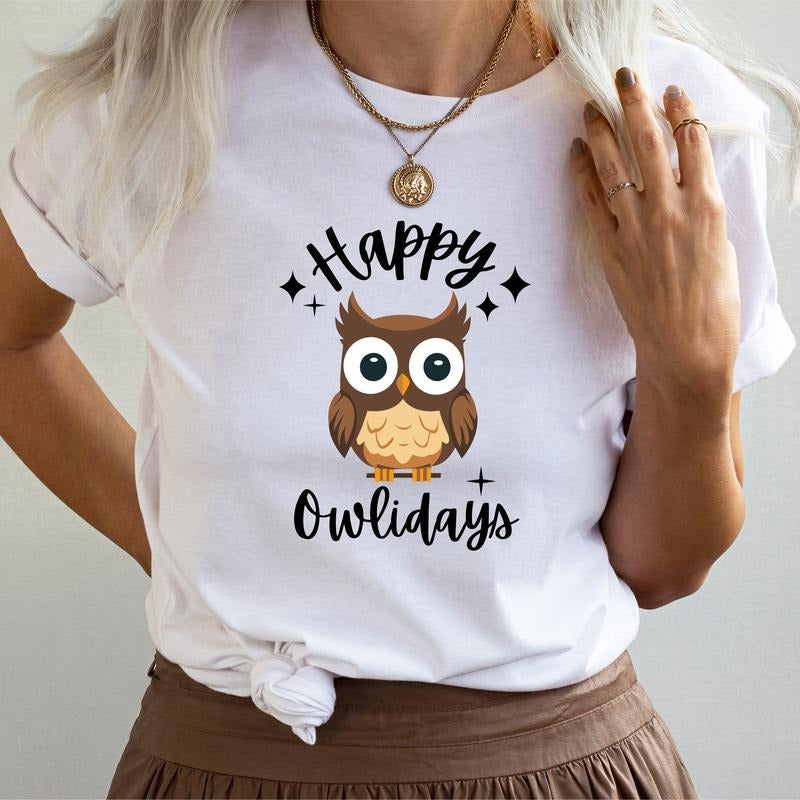 Happy Owlidays Shirt, Owl Lover Gift Shirt, Funny Owl Christmas T-Shirt, Bird Christmas Tee, Happy Holidays Shirt....