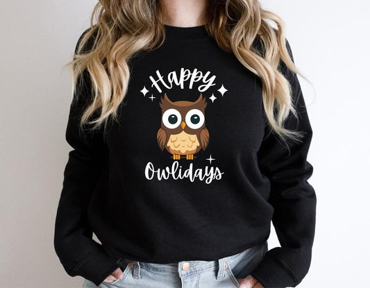 Happy Owlidays Sweatshirt, Owl Lover Gift Sweater, Funny Owl Christmas Hoodie, Bird Christmas Sweatshirt, Happy Holidays...