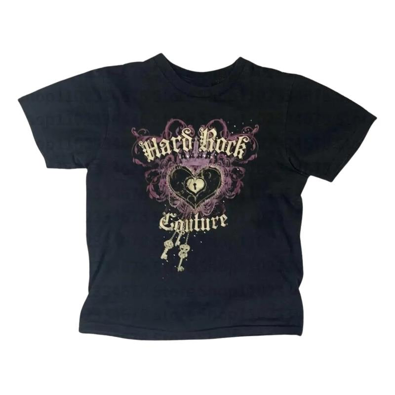 Hard Rock Couture Baby Tee, Trendy 90s Baby Tee, Women Fitted T-Shirt, Y2k Top Women Streetwear, Grunge 2000s, Gothic Emo...