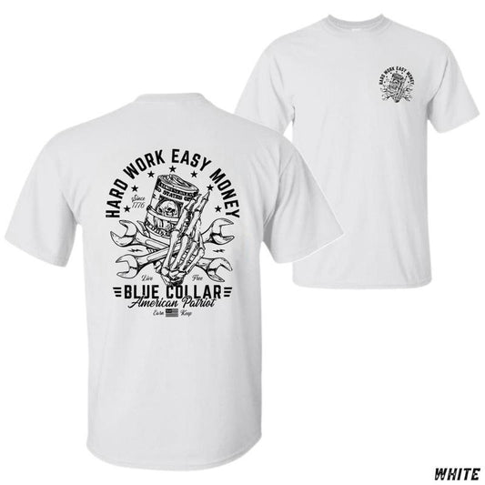 Hard Work Easy Money T-shirt - Bold Design Featuring Tools Skeleton And Patriotic Message Perfect For Blue Collar Workers And American Patriots Unisex Shirt Tiktok Shop Store
