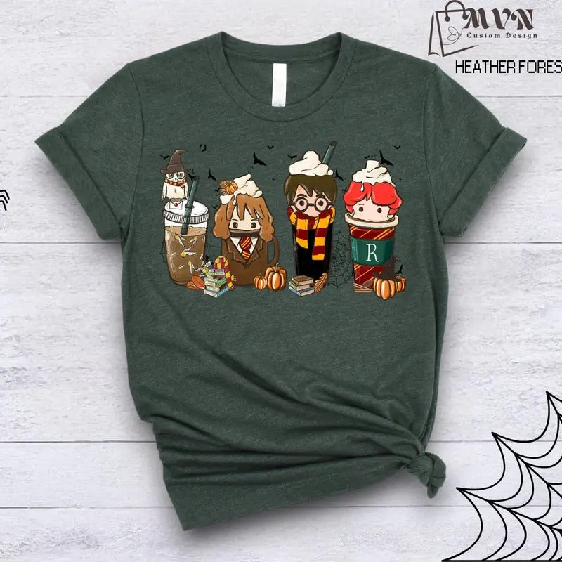 Harry Fall Coffee T Shirt, Witch Shirt, Graphic Tee, Hogwarts, Halloween Gift,  Coffee Lover Gift