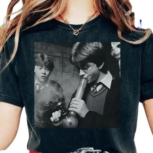 Harry Potter Vintage Meme 90s T-shirt, Hoodie, Sweatshirt, Funny Harry And Ron Smoking Shirt, Potter Tshirt. Wizarding School, HP Fan Gifts Top