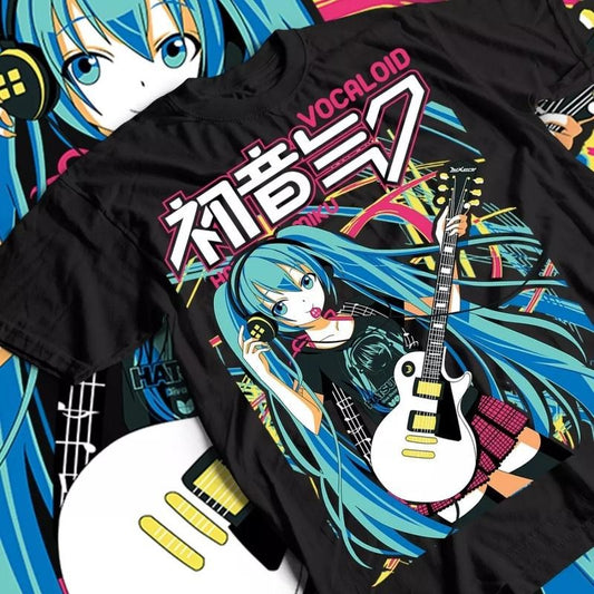 Hatsune Miku Guitar Anime T-shirt & Sweatshirt, Kawaii Vocaloid Diva Graphic Tee, Vintage Oversized Unisex Streetwear, Manga Gift For Men Women