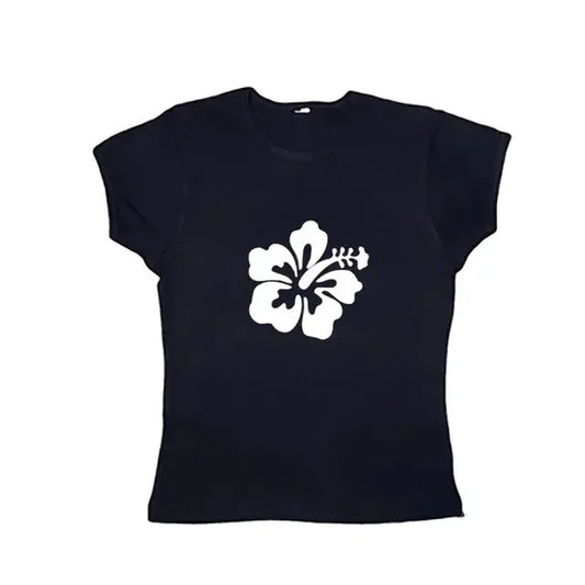 Hawaiian Flower Baby Tee, Goth Short Sleeve Emo Girls Tops, Y2k Top Women Streetwear, Emo Scene 2000s Clothes, Women...
