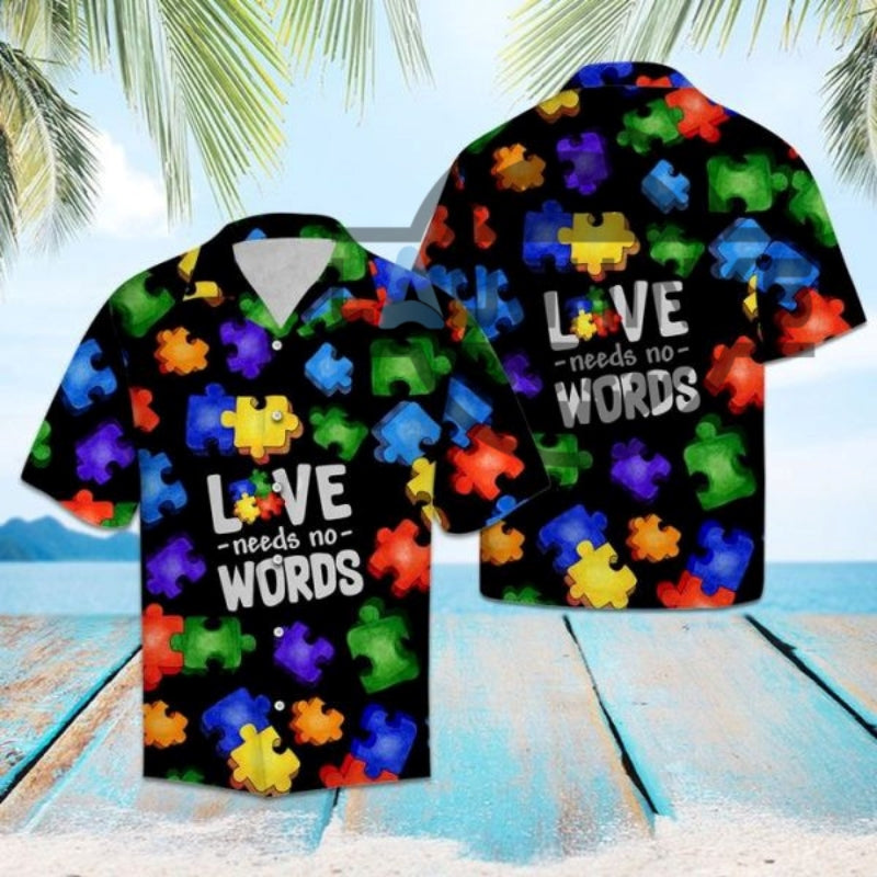 Hawaiian Shirt Autism Love Needs No Words Autism Awareness Hawaiian Shorts NEW