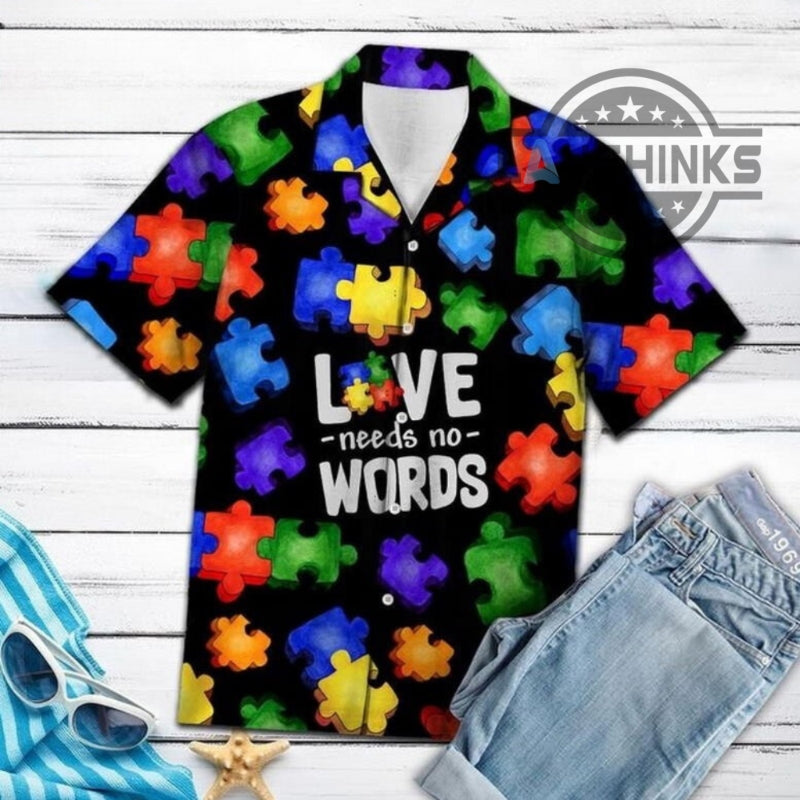 Hawaiian Shirt Autism Love Needs No Words Autism Awareness Hawaiian Shorts NEW