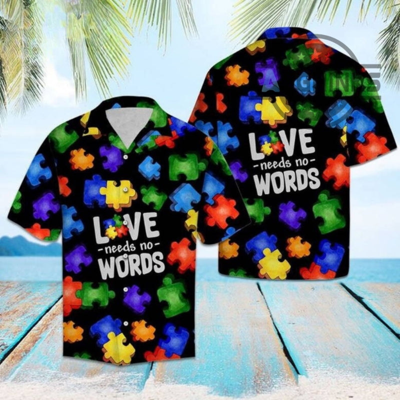 Hawaiian Shirt Autism Love Needs No Words Autism Awareness Hawaiian Shorts NEW