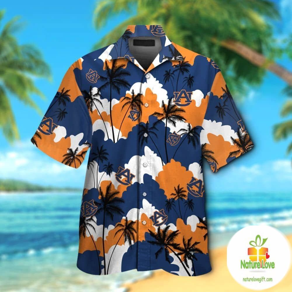 Hawaiian Shirt Auburn Tigers Tropical Short Sleeve Button Up Aloha