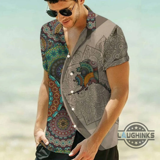 Hawaiian Shirt Unisex Couples Matching Friends Funny Family Hawaii Shirt Holiday Gifts Alaska Mandala Aloha Summer Beach Button Up Shirts And Shorts