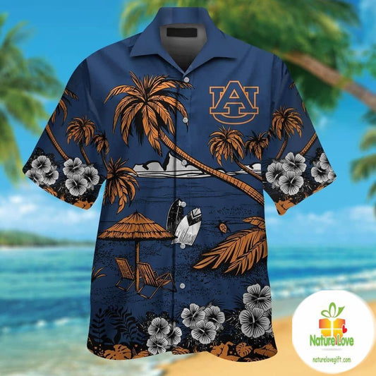 Hawaiian Shirt Auburn Tigers Short Sleeve Button Up Tropical Aloha