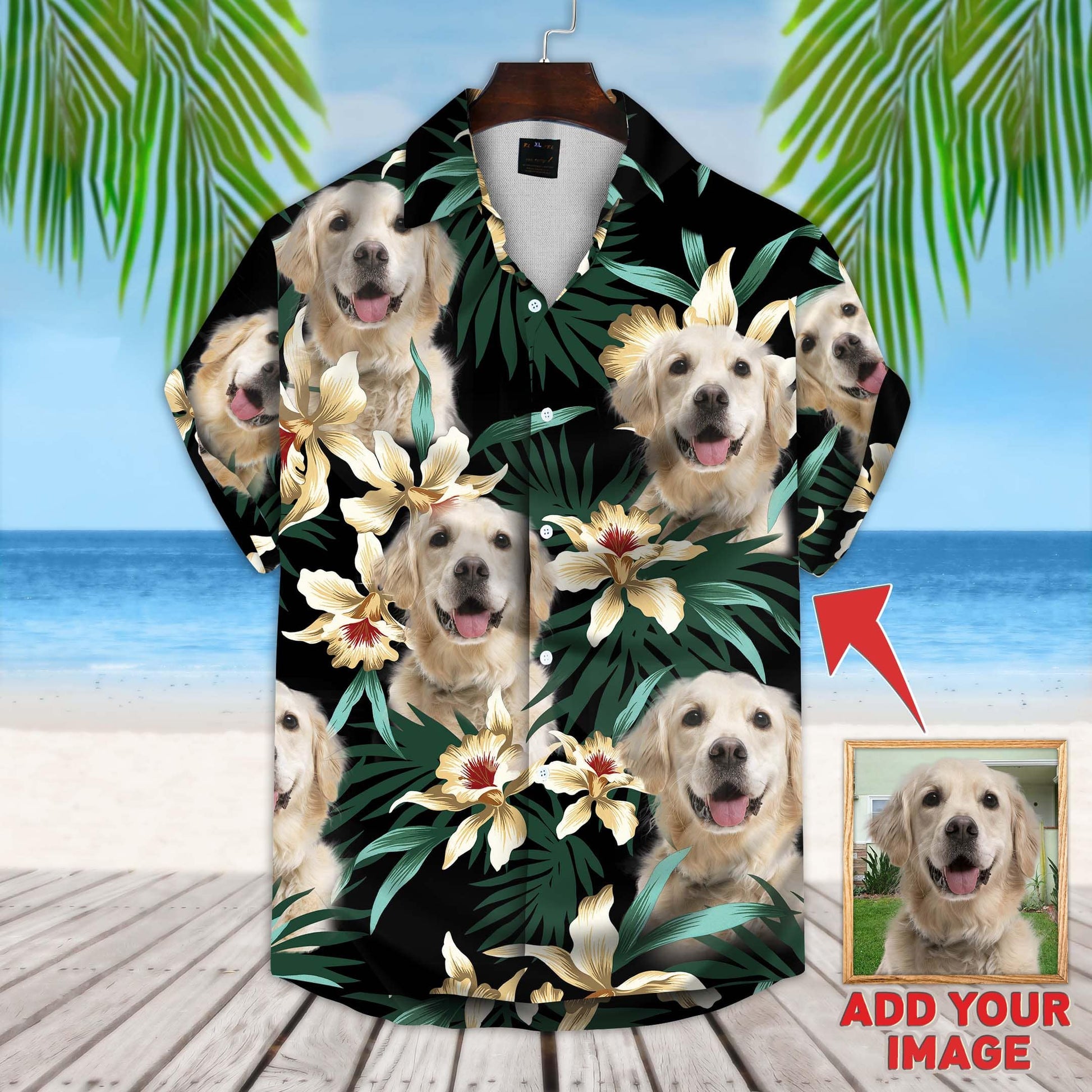 Custom Hawaiian Shirt For Dog Lovers | Personalized Puppy Lovers Gift | Leaves & Flowers Pattern Dark Green Color Aloha Shirt