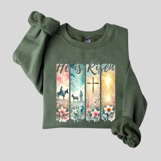 He Is Risen Sweatshirt, Vintage Easter Jesus, Unisex Sweater T-Shirts, Hoodie | InkThreadWorks.com