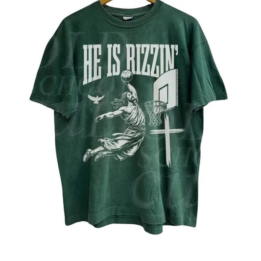 He Is Rizzin' Vintage 90s Shirt, Christian Easter Shirt, Easter Gift, Jesus Playing Basketball, gift for him, gift for...