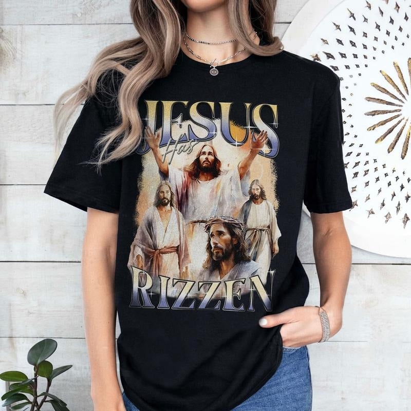 He Is Rizzin' Vintage 90s Shirt, Vintage He Is Rizzin Shirt,Funny Jesus Shirt, Jesus Gifts ,Christian Funny Shirt, Easter...