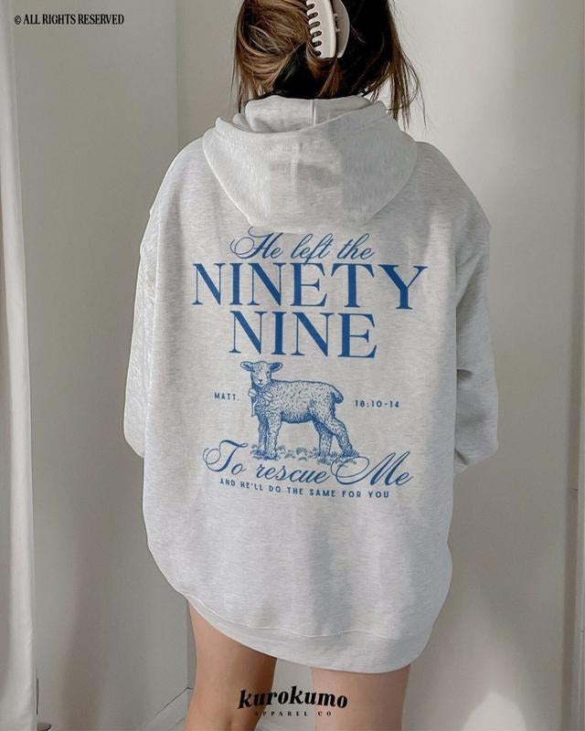 He Left The 99 To Rescue Me Bible Verse Hoodie Blue Coquette Sweatshirt Faith Based Clothing Soft Girl Aesthetic...