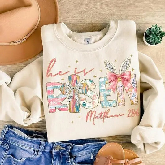 He is Risen tshirt-sweatshirt-hoodie, Christian Easter tshirt, Matthew 28:6, Easter Jesus sweatshirt, Easter Bible Verse...