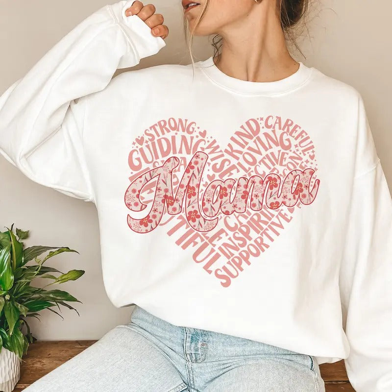 Heart Floral Mama Sweatshirt, Floral Mama Sweatshirt, Spring flowers for mama Sweatshirt, Mother's Day Sweatshirt, Funny Mama Sweatshirt, Mom Sweatshirt, Gift For Mom