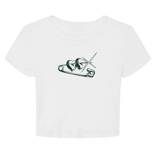 Heart Pin Y2K Cropped Graphic Summer T-Shirt