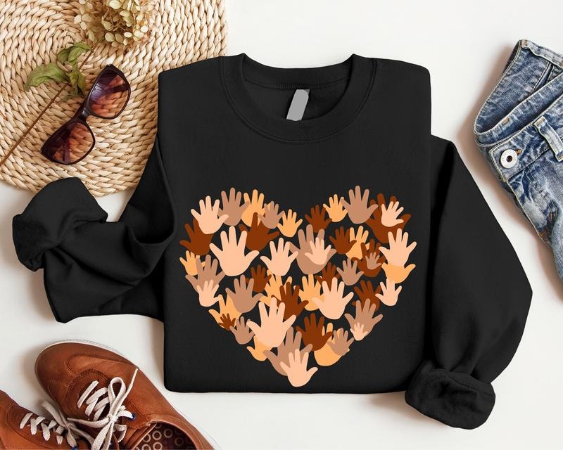 Heart With Hands Sweatshirt, Different Races Skin Hoodie, Love Sweatshirt, Equal Rights Sweater, Human Rights Sweatshirt,...