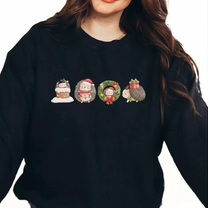 Hedgehog Christmas Sweatshirt, Winter Sweatshirt for Women T-Shirts, Hoodie | InkThreadWorks.com