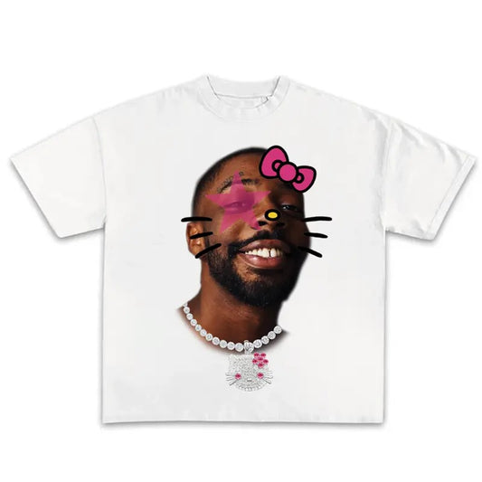 Hello Brent Kitty Faiiyaz Pink Suprt Star Big Face Rap Tee Shirt Graphic Fashion Menswear Top