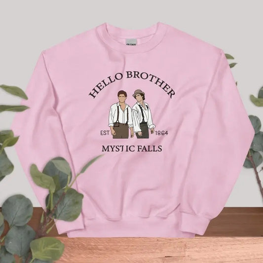 Hello Brother TVD Mystic Falls Shirt, Salvatore Brother Sweatshirt, Caroline Vampire Diaries Hoodie Bottom Collar Casual...
