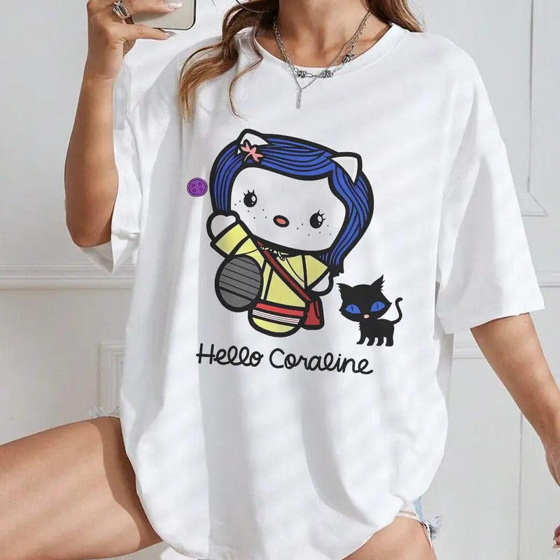 Hello Coraline T-Shirt, Spooky Sweatshirt, Hello Halloween Hoodie | InkThreadWorks.com