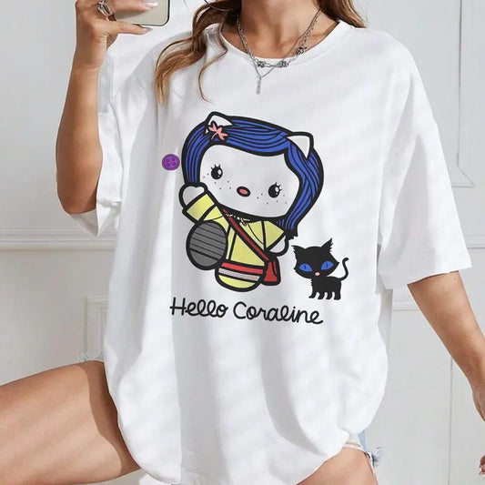 Hello Coraline T-Shirt, Spooky Sweatshirt, Hello Halloween Hoodie | InkThreadWorks.com