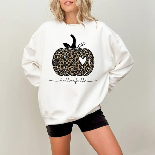 Hello Fall Sweatshirt, Leopard Pumpkin Sweater, Fall Thanksgiving Pumpkin Shirt, Fall Thanksgiving Crewneck, Thankful...