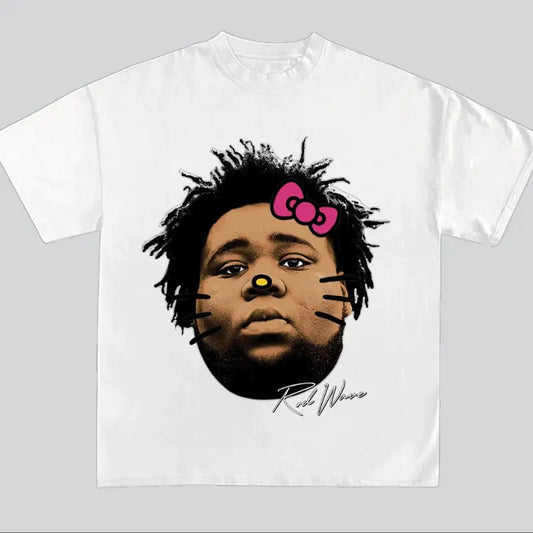 Hello Rod Kitty Wave Cute Last Lap Graphic Rap Tee Shirt Big Face