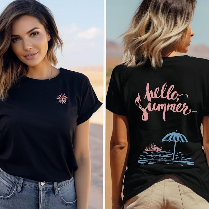 Hello Summer Beach Vibes Shirt | Beach Lover Tee with Words on Back | VSCO Girl Aesthetic Beach Shirt Hoodie, Sweatshirt