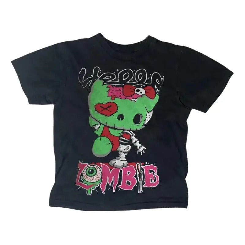 Hello Zombie Baby Tee, Y2k Top Women Streetwear, Scene Clothing 2000s, 2000s Emo Tops, Women Fitted T-Shirt, Gift For...